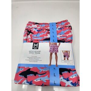 Member's Mark Mens Resort Swim Trunks Pink Polyester Blend Shark Size Large